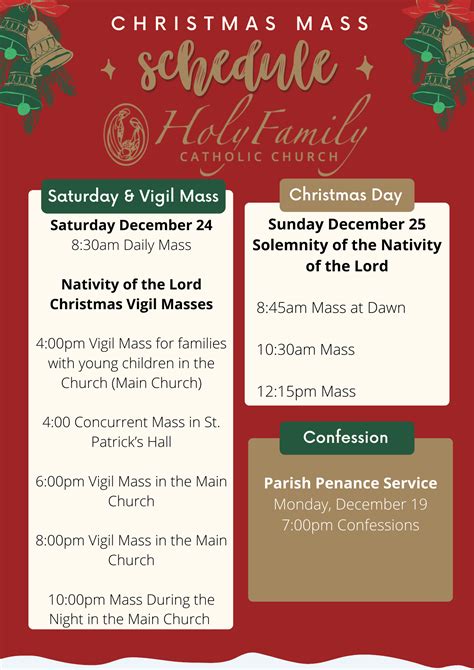 holy family mass schedule